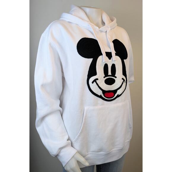 Disney Mickey Mouse Womens Hoodie XL White Black Large Chenille Applique Graphic - Picture 2 of 10
